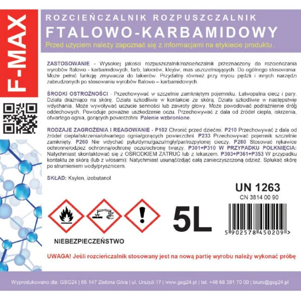 Rozcieńczalnik ftalowo-karbamidowy do farb i lakierów F-MAX 5L 1 f max 5l 2