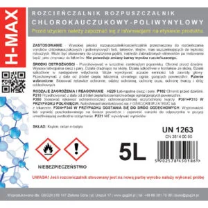 Rozcieńczalnik chlorokauczukowy poliwynylowy do farb i lakierów H-MAX 5L 3 Rozcieńczalnik chlorokauczukowy poliwynylowy do farb i lakierów H-MAX 5L - obrazek 2
