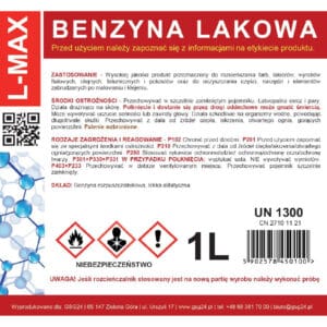 Benzyna lakowa rozcieńczalnik rozpuszczalnik do farb i lakierów L-MAX 1L 3 Benzyna lakowa rozcieńczalnik rozpuszczalnik do farb i lakierów L-MAX 1L - obrazek 2