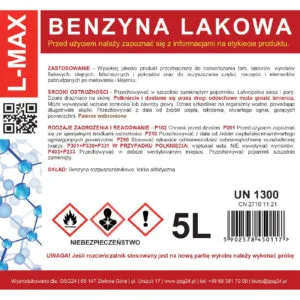Benzyna lakowa rozcieńczalnik rozpuszczalnik do farb i lakierów L-MAX 5L 3 Benzyna lakowa rozcieńczalnik rozpuszczalnik do farb i lakierów L-MAX 5L - obrazek 2