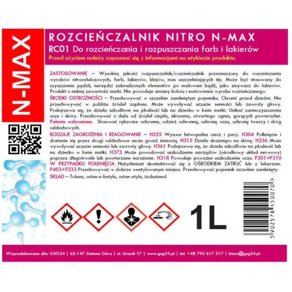 Rozcieńczalnik rozpuszczalnik NITRO RC-01 N-MAX 1L 1 n max 1l rozcienczalnik rozpuszczalnik nitro n max 1l